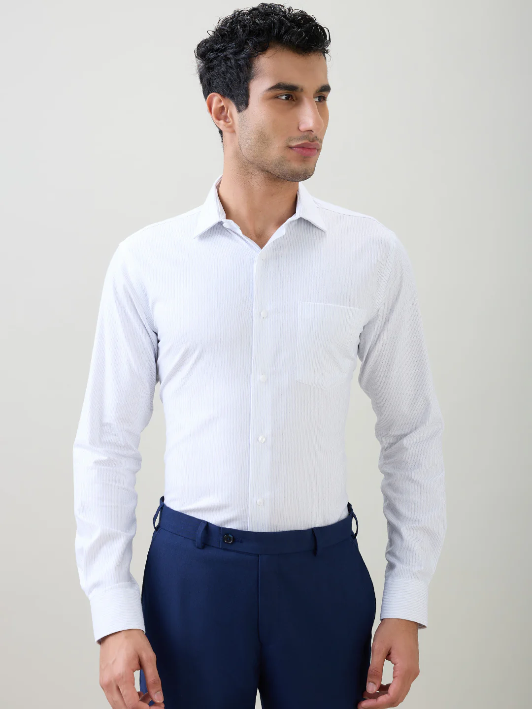 Park Avenue Men White Stripe Slim Fit Cotton Full Sleeve Formal Shirt