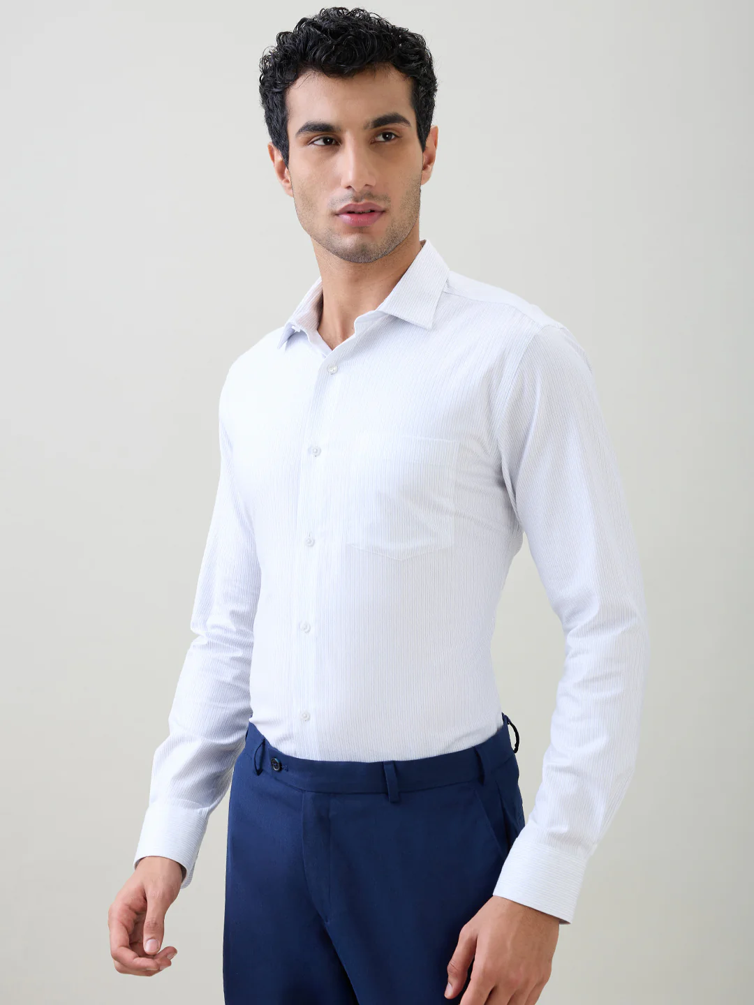 Park Avenue Men White Stripe Slim Fit Cotton Full Sleeve Formal Shirt - Image 3