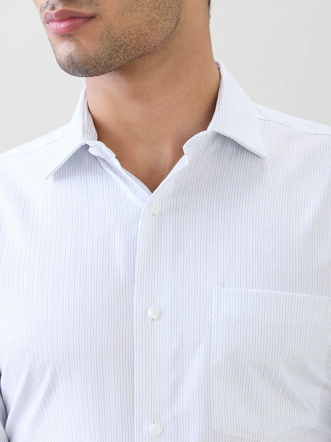 Park Avenue Men White Stripe Slim Fit Cotton Full Sleeve Formal Shirt - Image 6