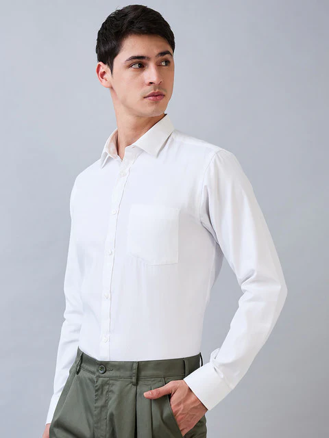 Park Avenue Men White Structure Slim Fit Cotton Blend Shirt - Image 2