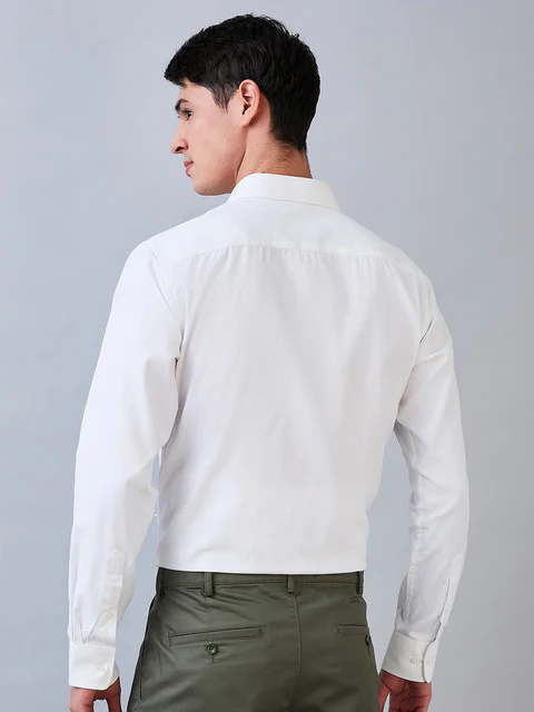 Park Avenue Men White Structure Slim Fit Cotton Blend Shirt - Image 3