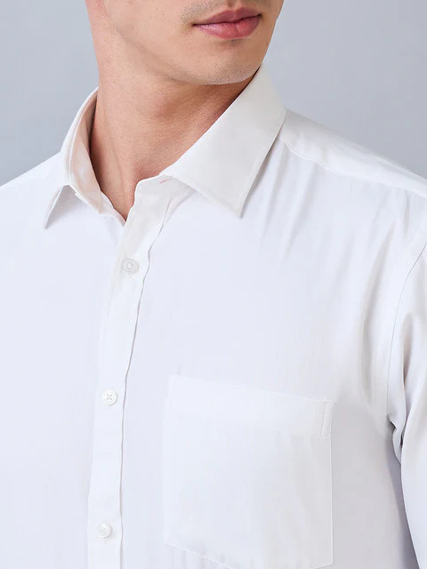 Park Avenue Men White Structure Slim Fit Cotton Blend Shirt - Image 5