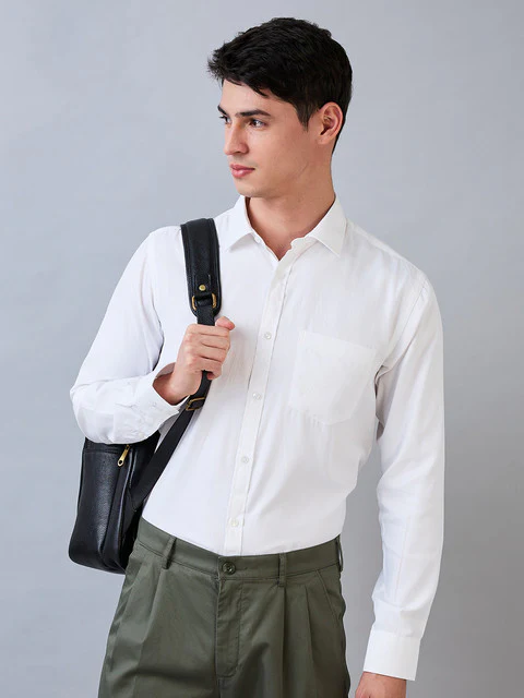 Park Avenue Men White Structure Slim Fit Cotton Blend Shirt - Image 6