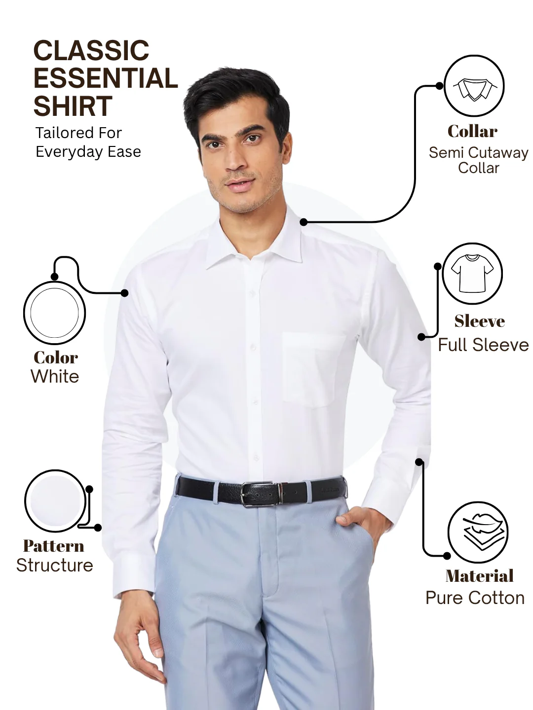 Park Avenue Men White Slim Fit Structure Formal Shirt - Image 4