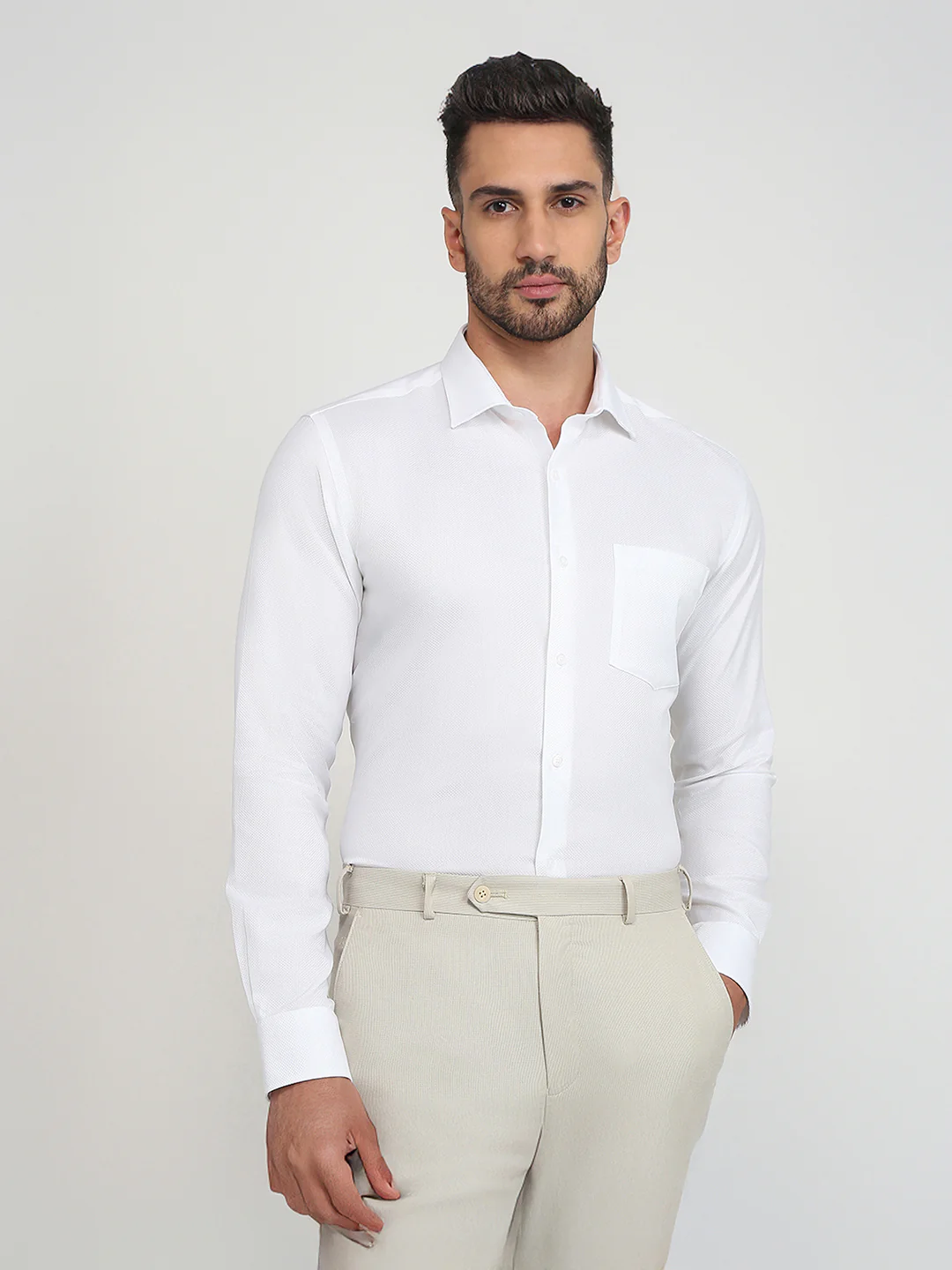 Park Avenue Men White Structure Slim Fit Cotton Full Sleeve Formal Shirt