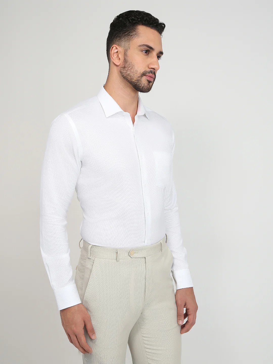 Park Avenue Men White Structure Slim Fit Cotton Full Sleeve Formal Shirt - Image 3