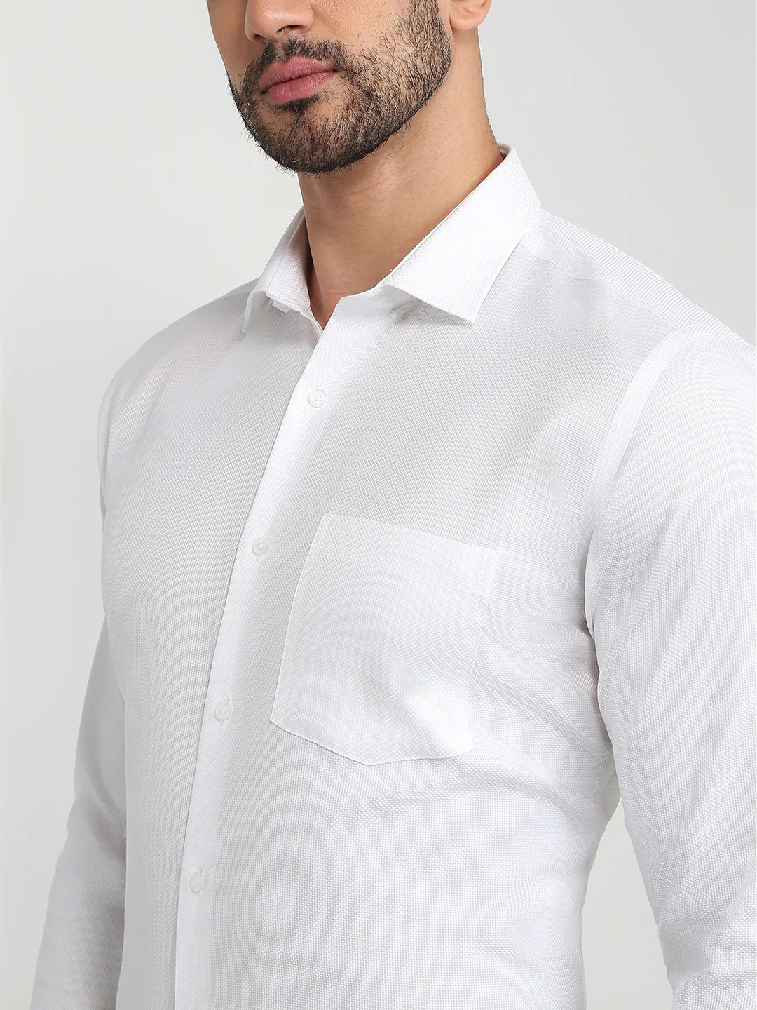 Park Avenue Men White Structure Slim Fit Cotton Full Sleeve Formal Shirt - Image 6