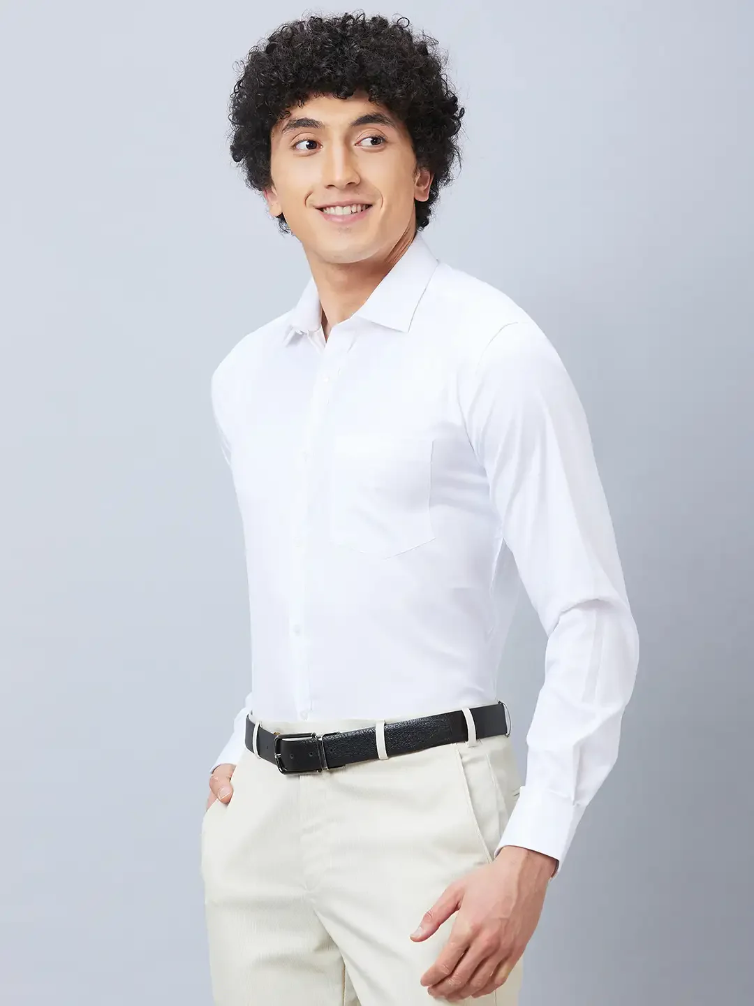 Park Avenue Men White Structure Slim Fit Polyester Blend Formal Shirt - Image 3