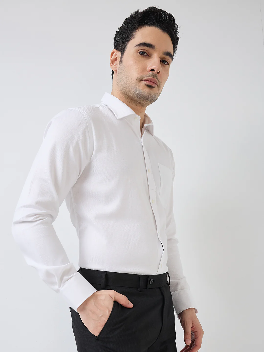Park Avenue Men White Structure Slim Fit Polyester Blend Formal Shirt - Image 2