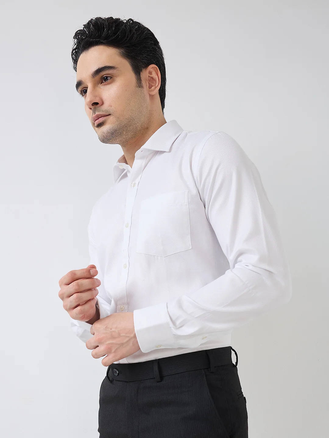 Park Avenue Men White Structure Slim Fit Polyester Blend Formal Shirt - Image 3