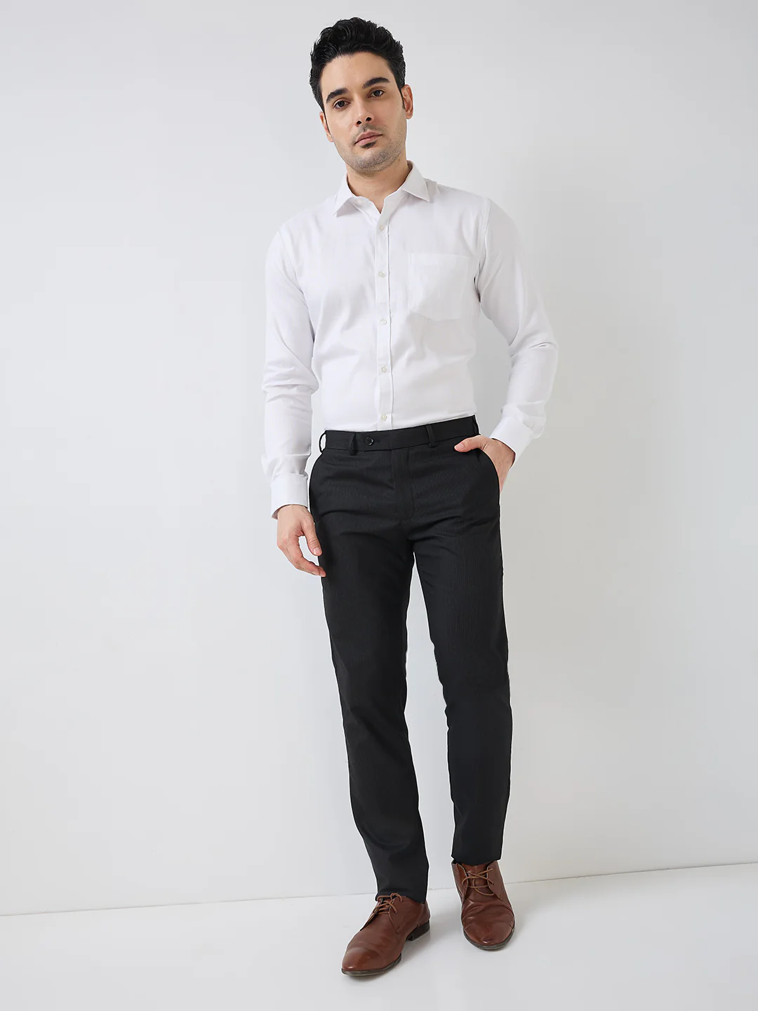 Park Avenue Men White Structure Slim Fit Polyester Blend Formal Shirt - Image 5