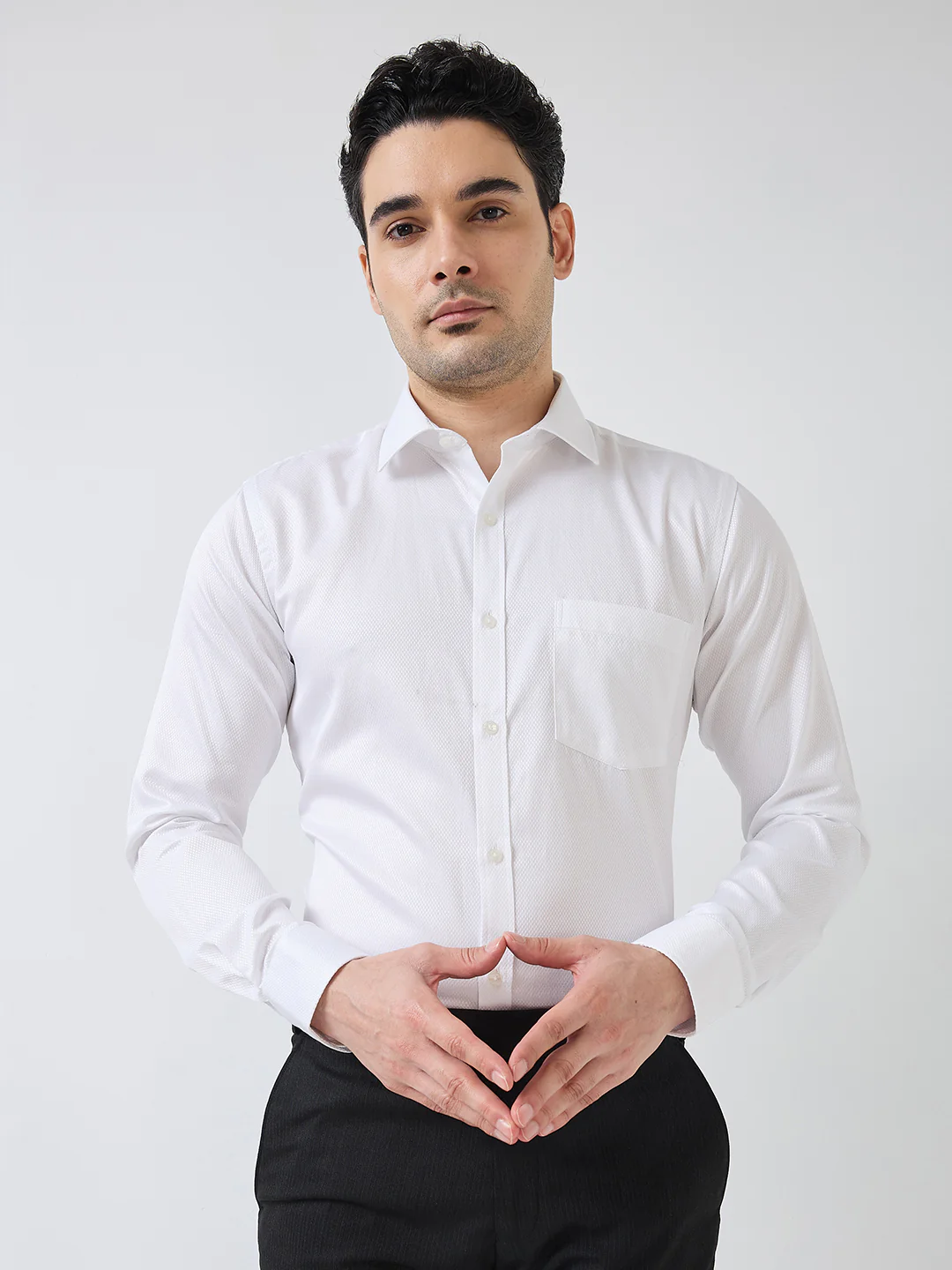 Park Avenue Men White Structure Slim Fit Polyester Blend Formal Shirt