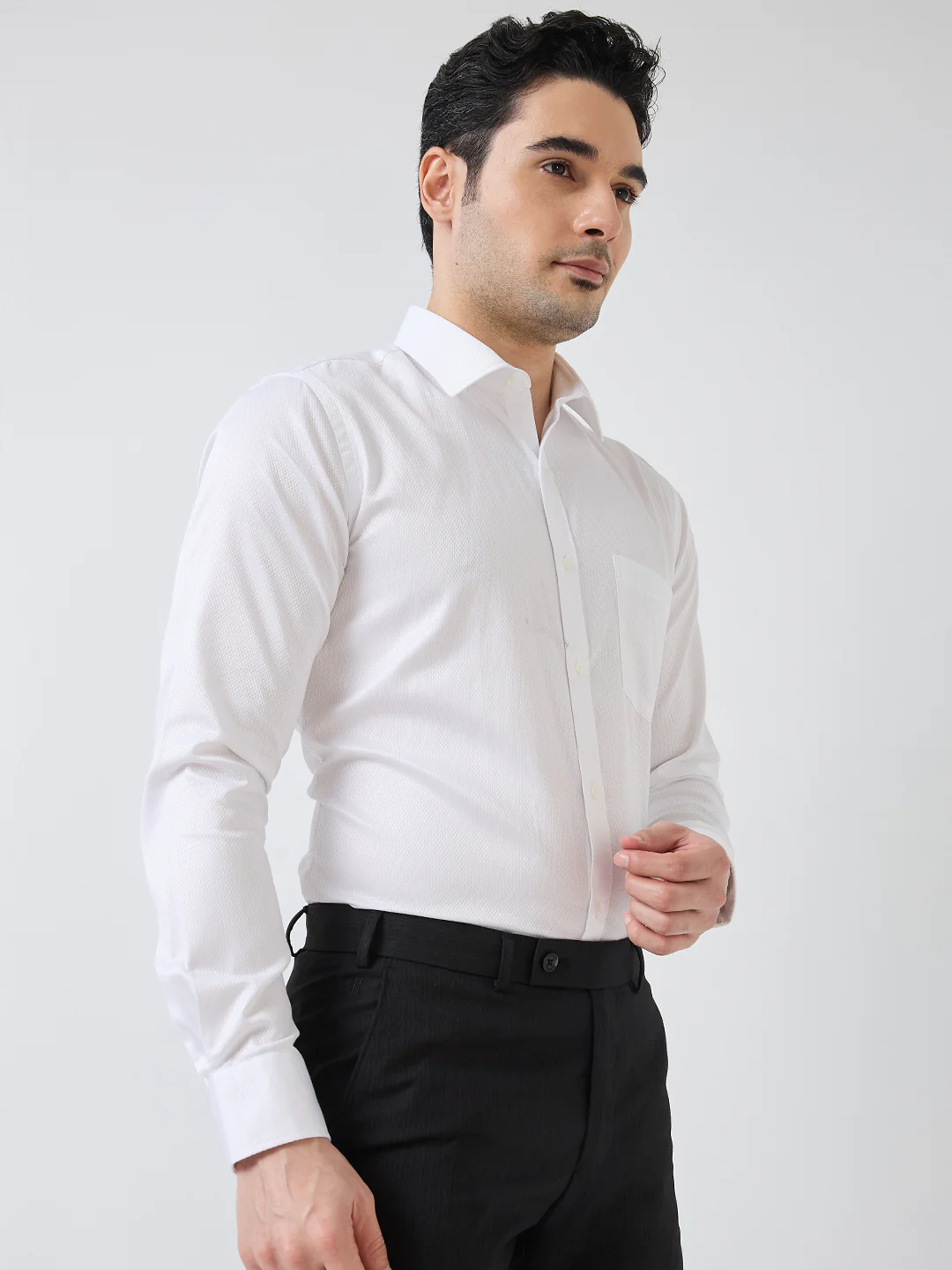 Park Avenue Men White Structure Slim Fit Polyester Blend Formal Shirt - Image 2