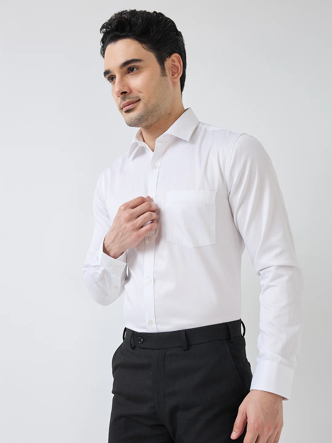 Park Avenue Men White Structure Slim Fit Polyester Blend Formal Shirt - Image 3