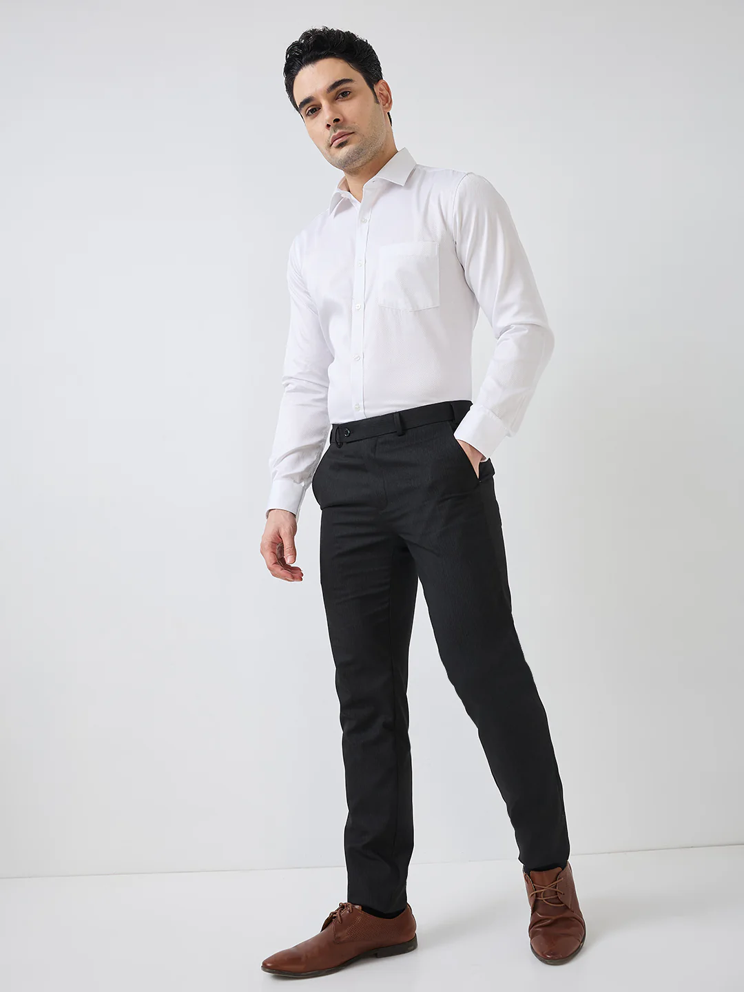 Park Avenue Men White Structure Slim Fit Polyester Blend Formal Shirt - Image 5