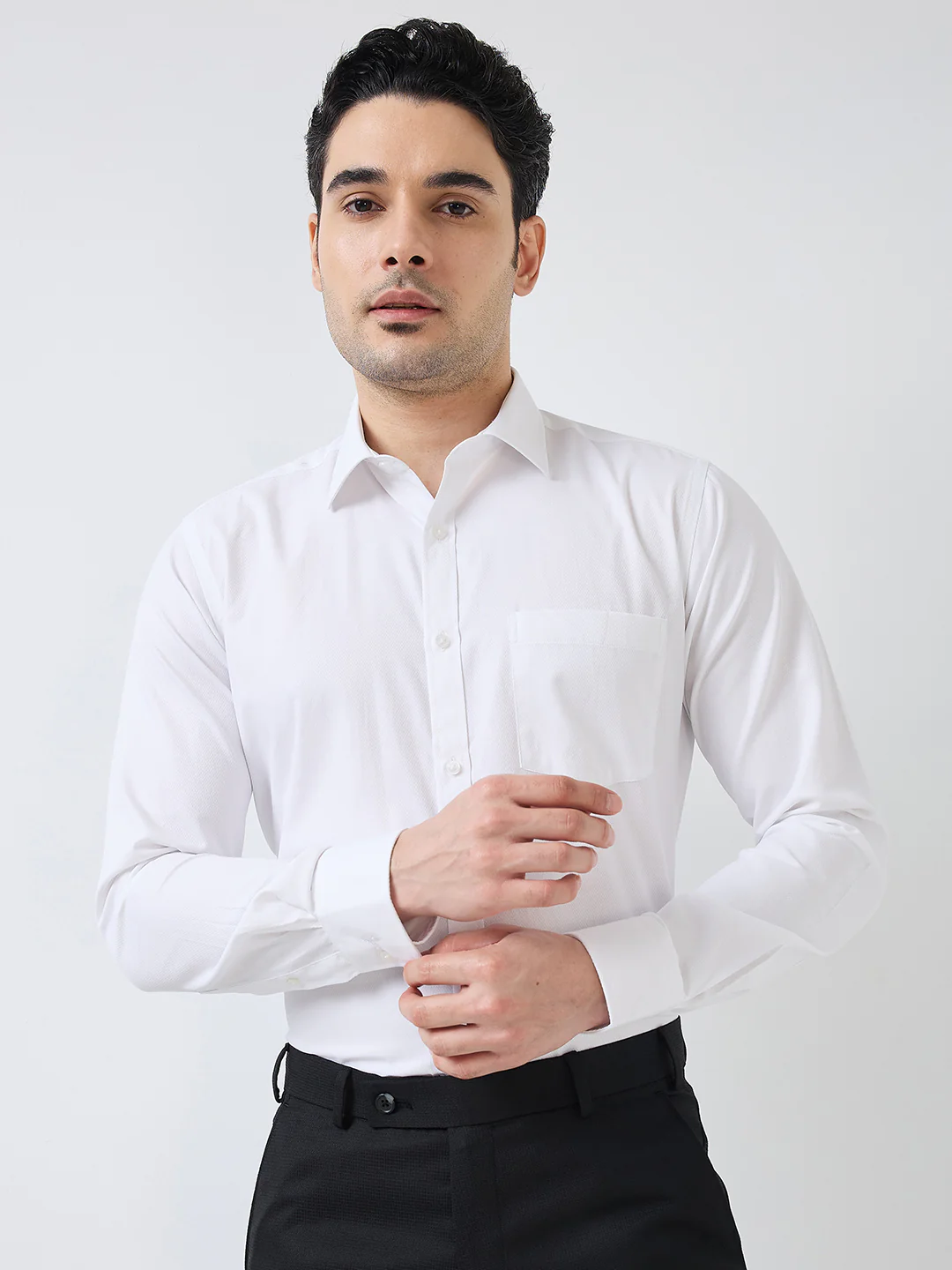 Park Avenue Men White Structure Slim Fit Polyester Blend Shirt