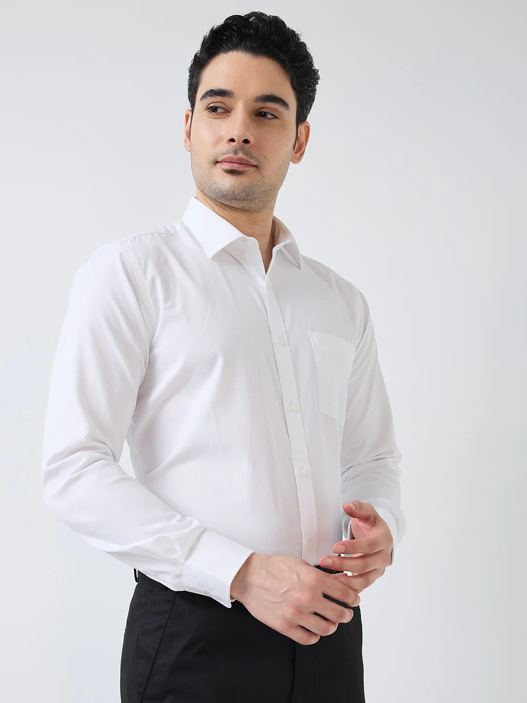 Park Avenue Men White Structure Slim Fit Polyester Blend Shirt - Image 2