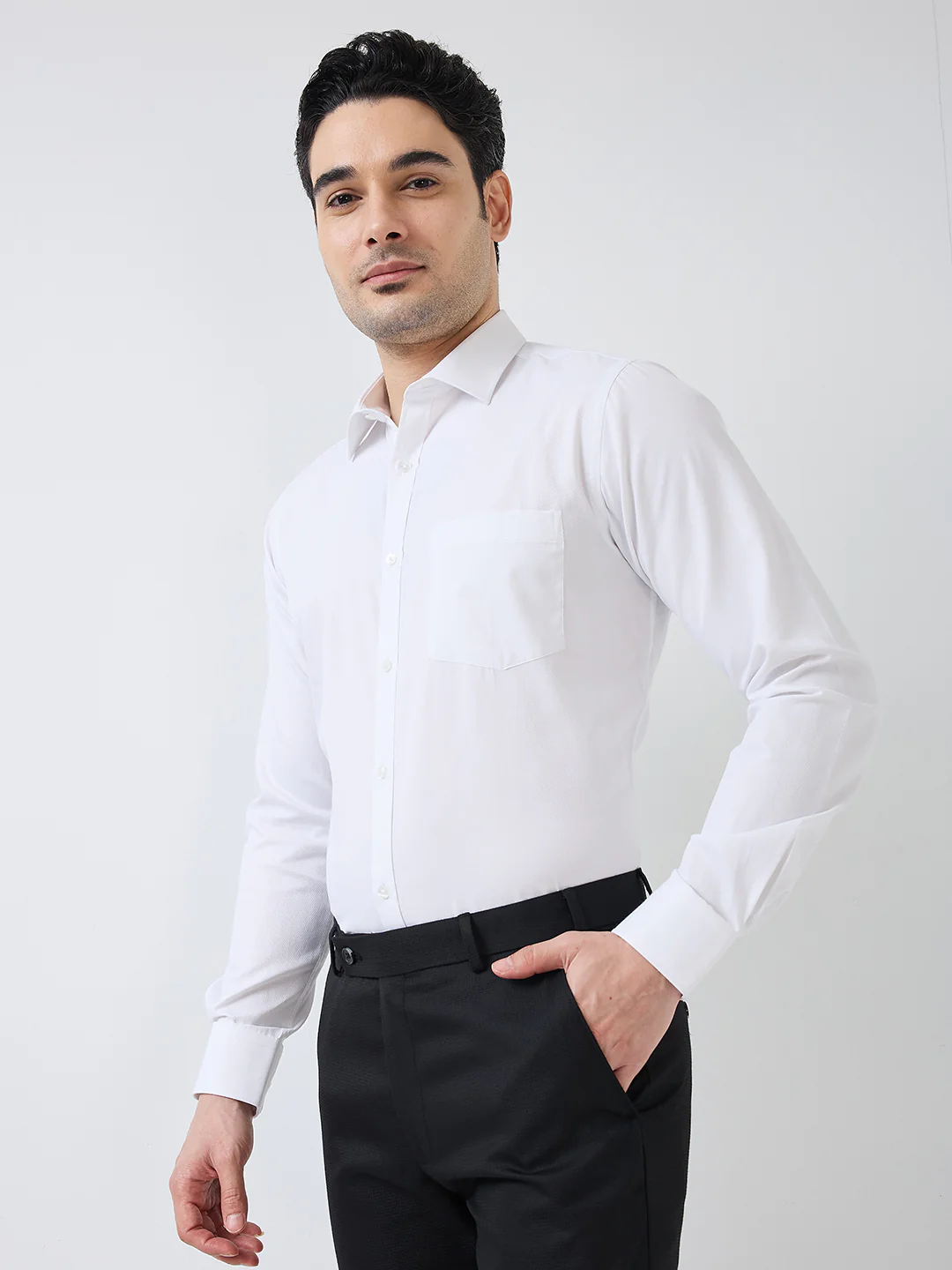 Park Avenue Men White Structure Slim Fit Polyester Blend Shirt - Image 3