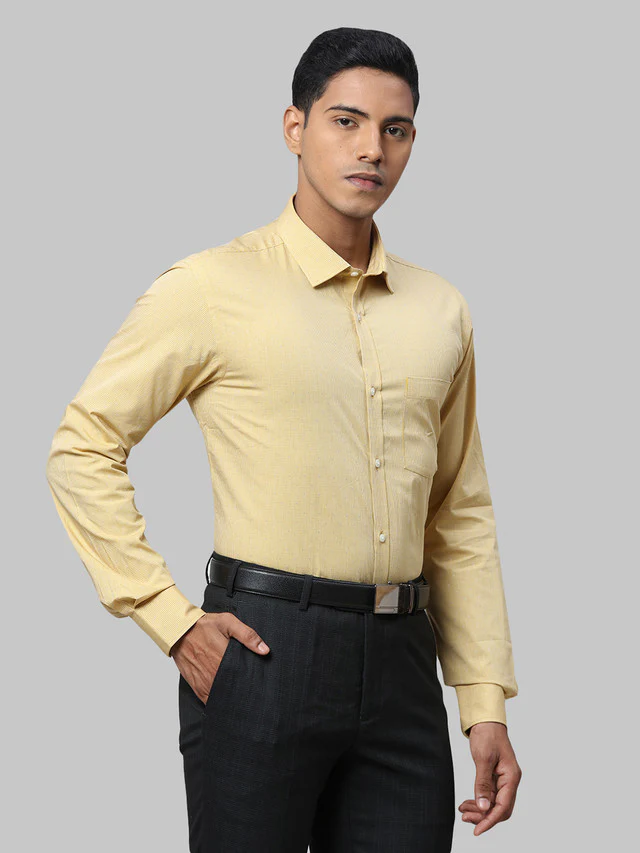 Park Avenue Men Yellow Checkered Slim Fit Full Sleeve Semi Cut Away Collar Shirt - Image 2