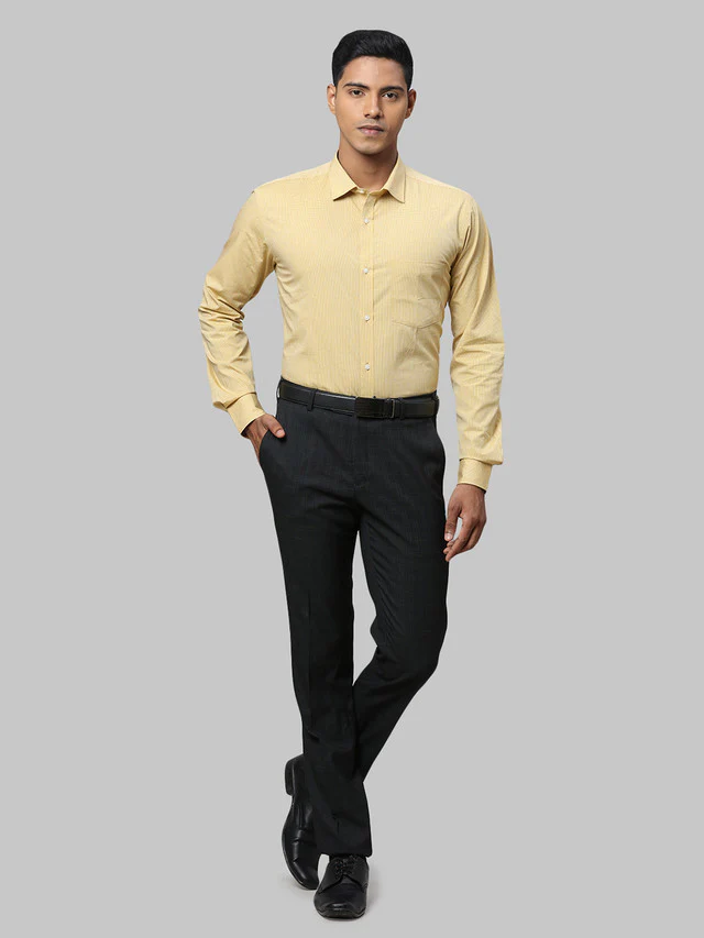Park Avenue Men Yellow Checkered Slim Fit Full Sleeve Semi Cut Away Collar Shirt - Image 5