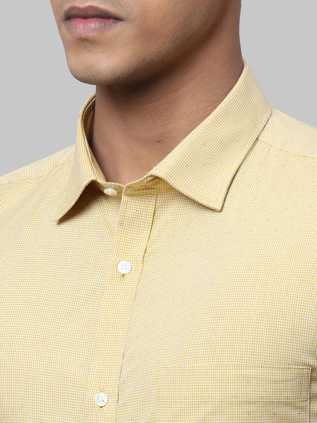 Park Avenue Men Yellow Checkered Slim Fit Full Sleeve Semi Cut Away Collar Shirt - Image 6