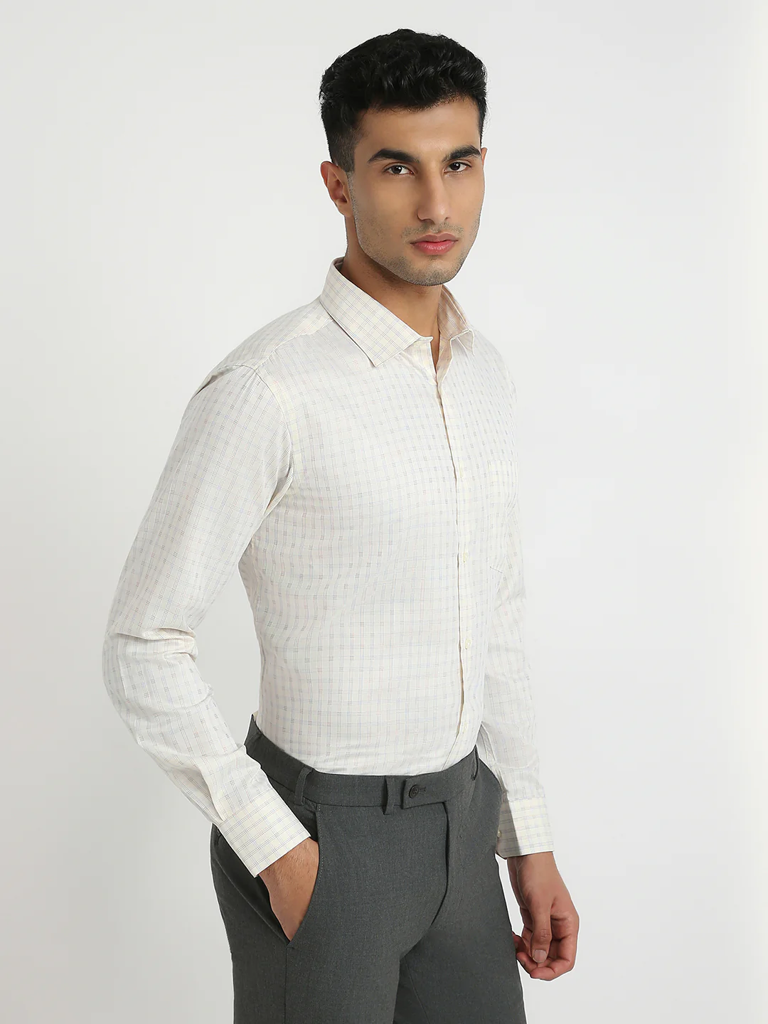 Park Avenue Men Yellow Checks Slim Fit Cotton Blend Formal Shirt - Image 2