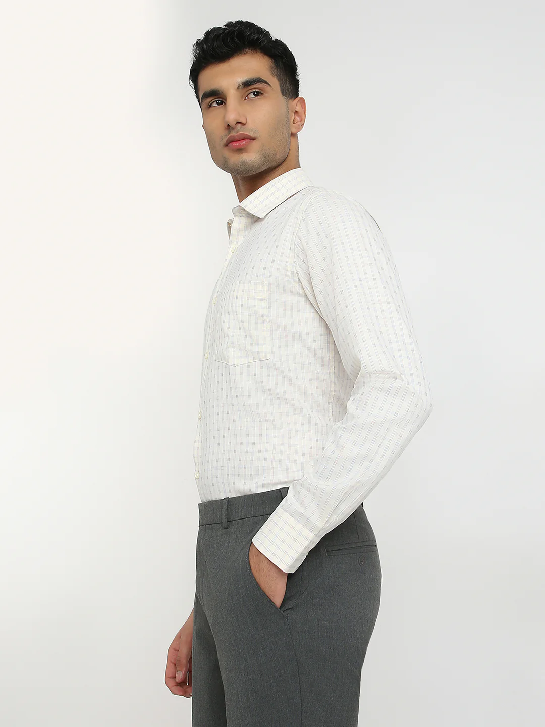 Park Avenue Men Yellow Checks Slim Fit Cotton Blend Formal Shirt - Image 3