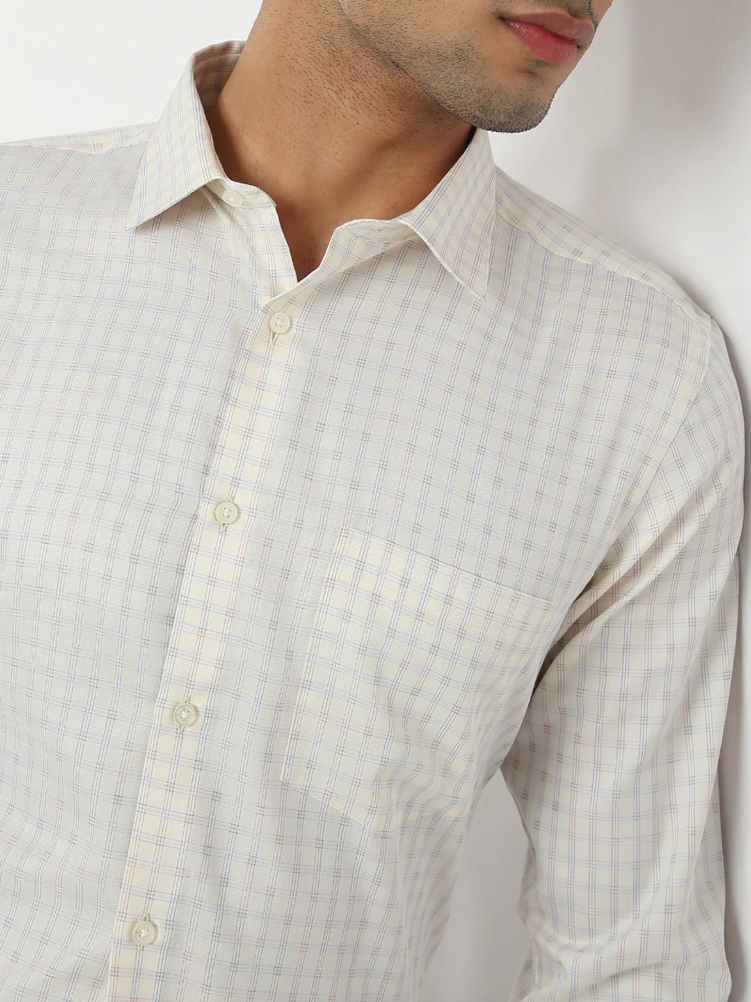 Park Avenue Men Yellow Checks Slim Fit Cotton Blend Formal Shirt - Image 6