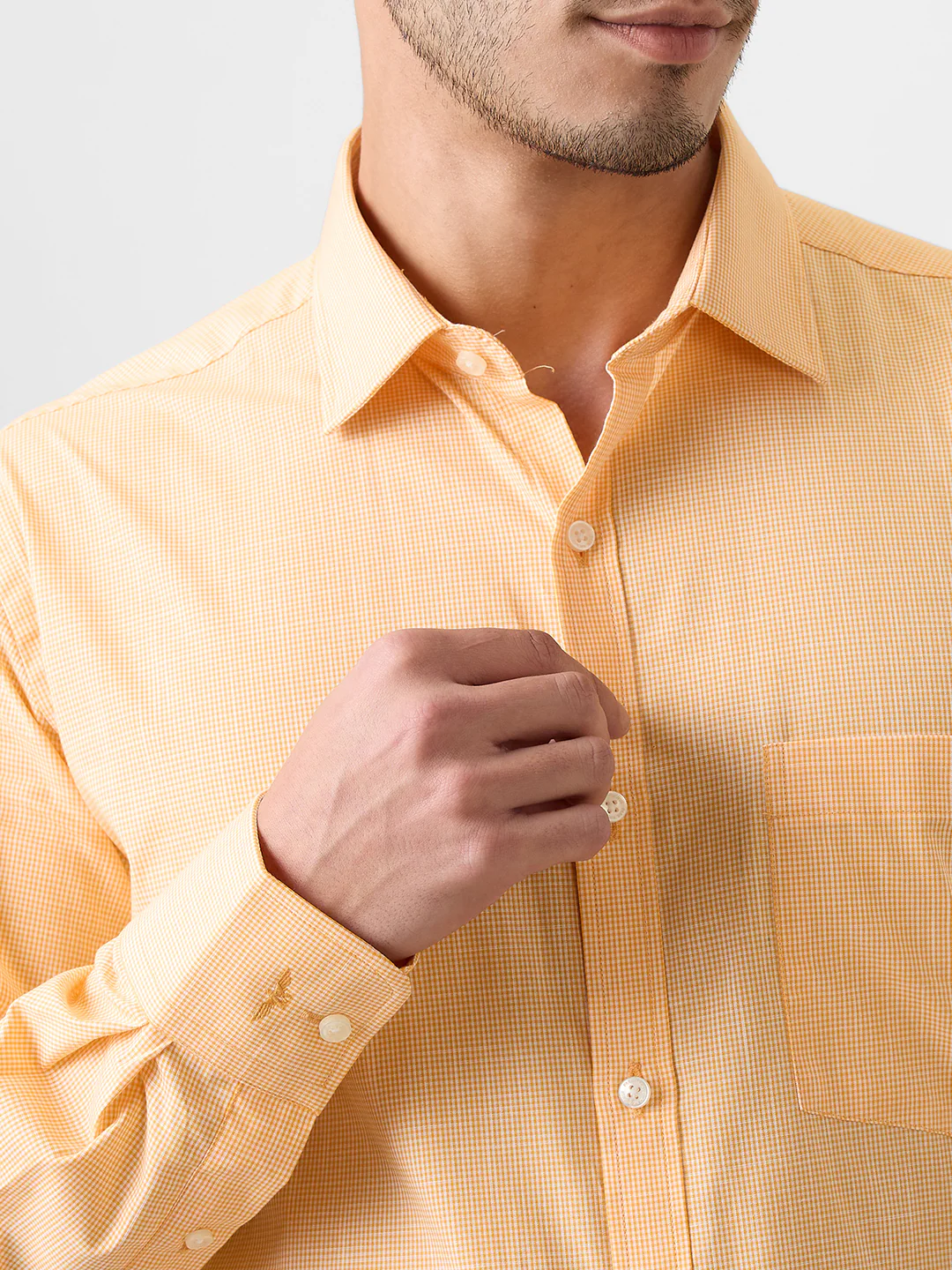 Park Avenue Men Yellow Checks Slim Fit Cotton Blend Shirt - Image 6