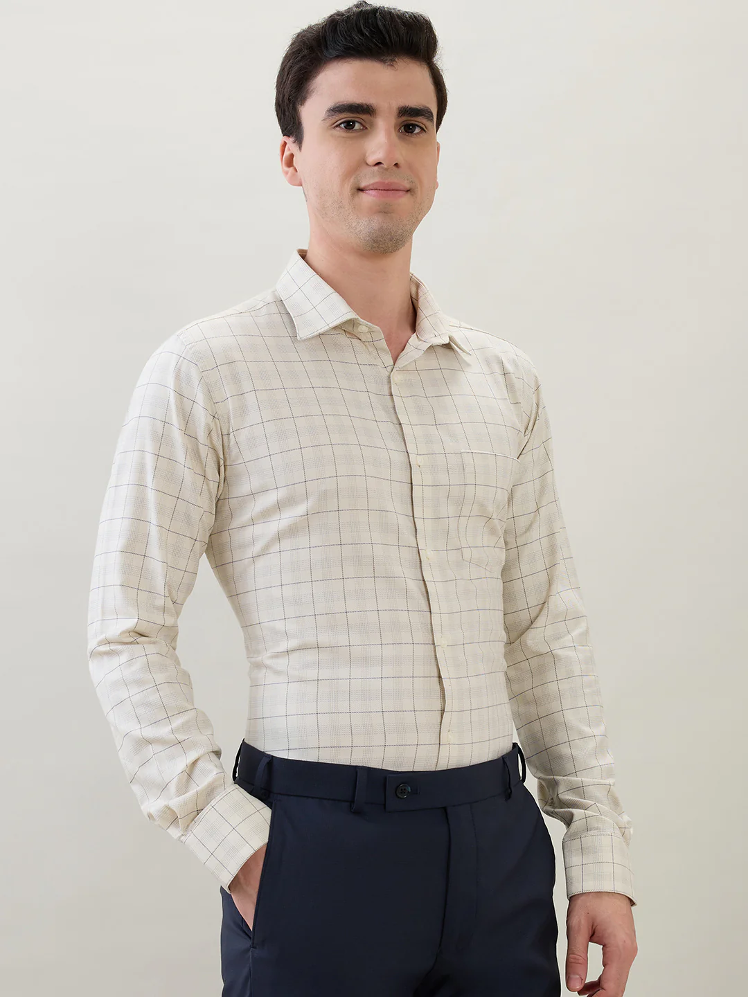 Park Avenue Men Yellow Checks Slim Fit Cotton Shirt - Image 2