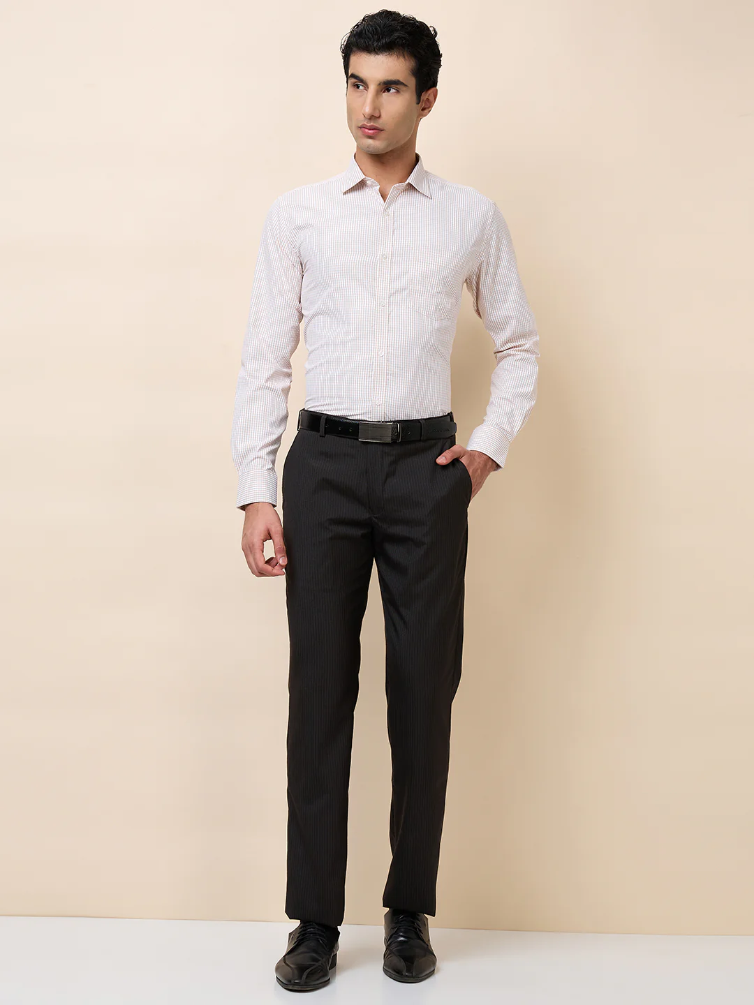 Park Avenue Men Yellow Checks Slim Fit Polyester Blend Shirt - Image 2