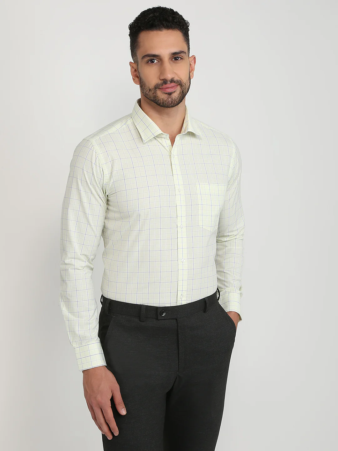 Park Avenue Men Yellow Checks Slim Fit Polyester Blend Shirt