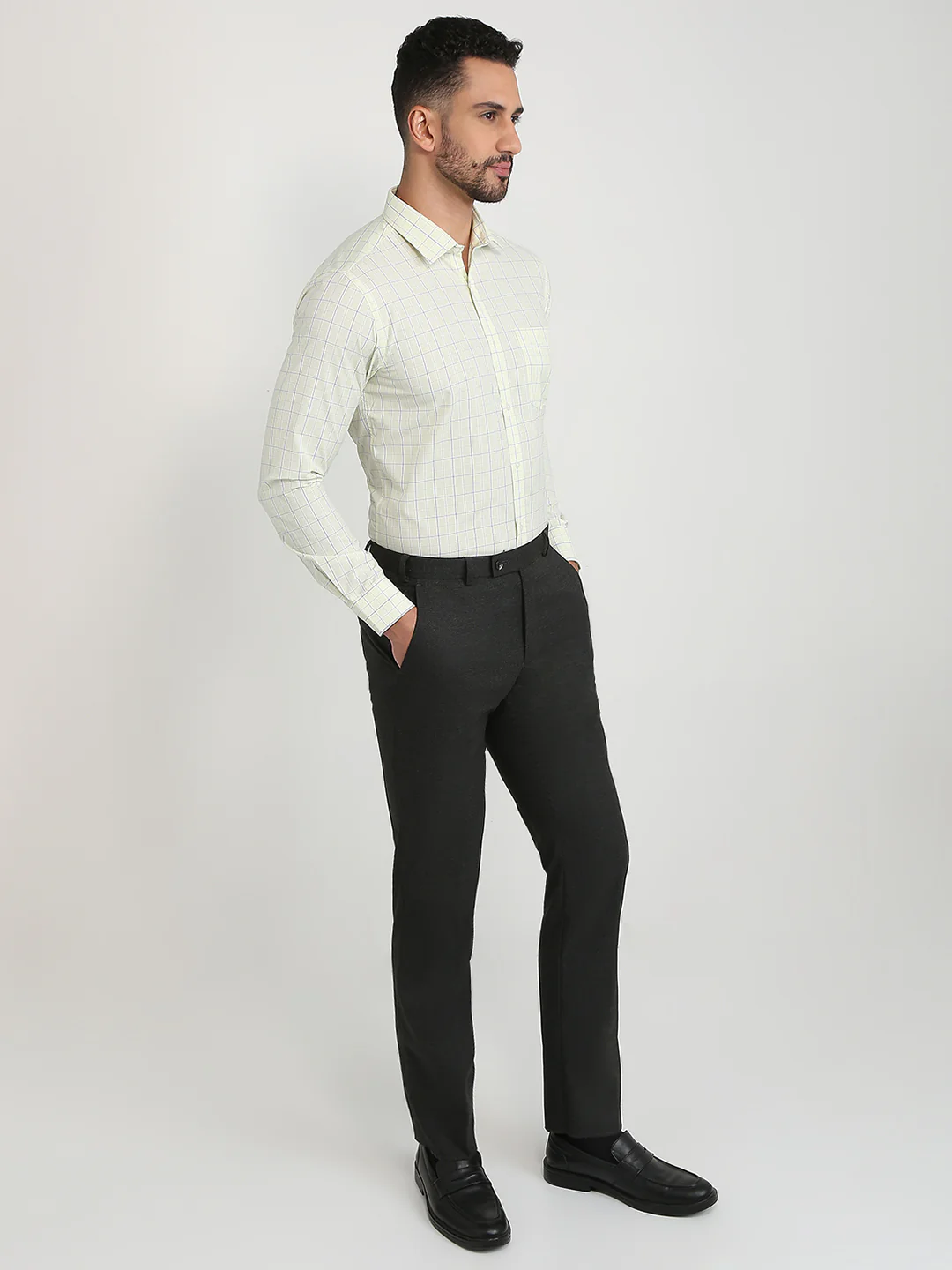Park Avenue Men Yellow Checks Slim Fit Polyester Blend Shirt - Image 5