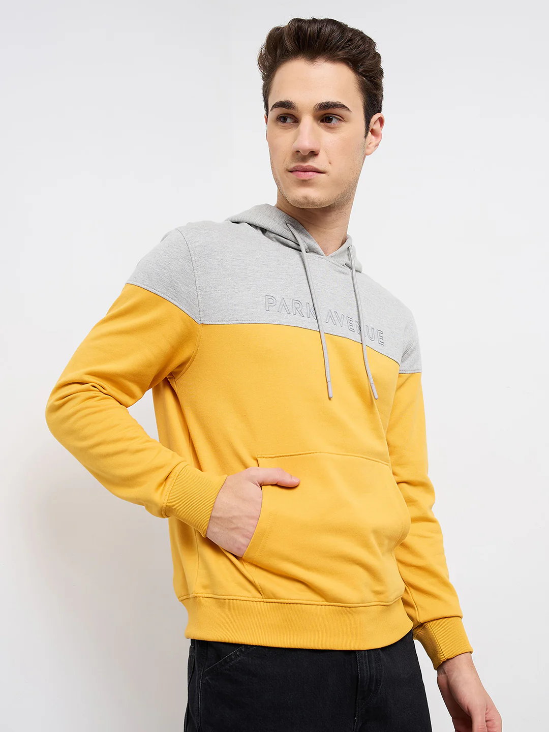 Park Avenue Men Yellow Cut & Sew Slim Fit Cotton Blend Sweatshirt - Image 2