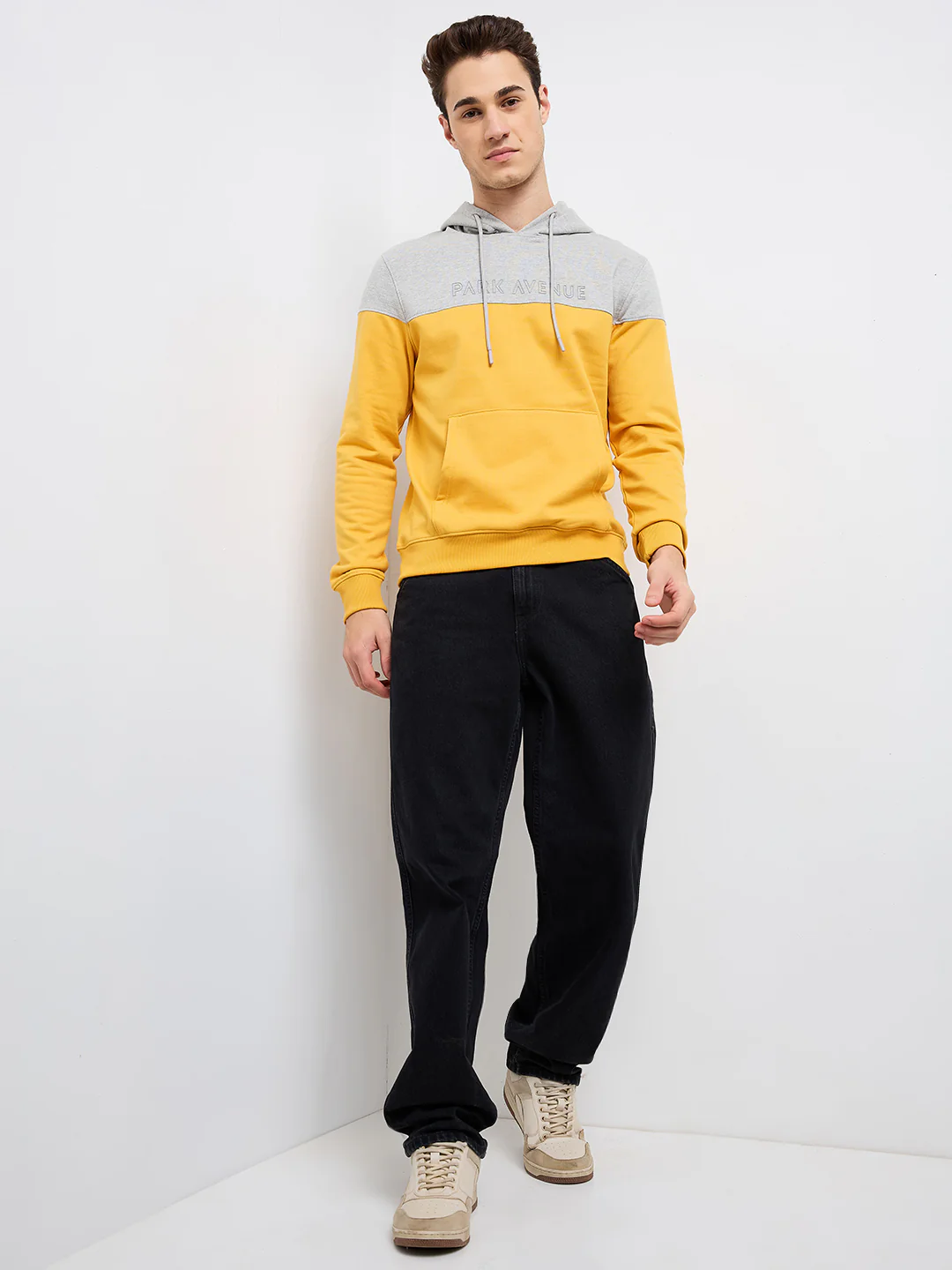 Park Avenue Men Yellow Cut & Sew Slim Fit Cotton Blend Sweatshirt - Image 5