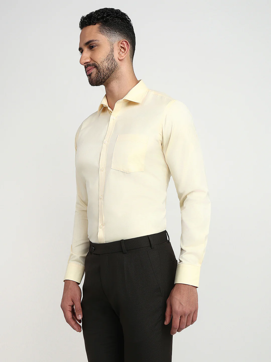 Park Avenue Men Yellow Herringbone Slim Fit Cotton Blend Formal Shirt - Image 2