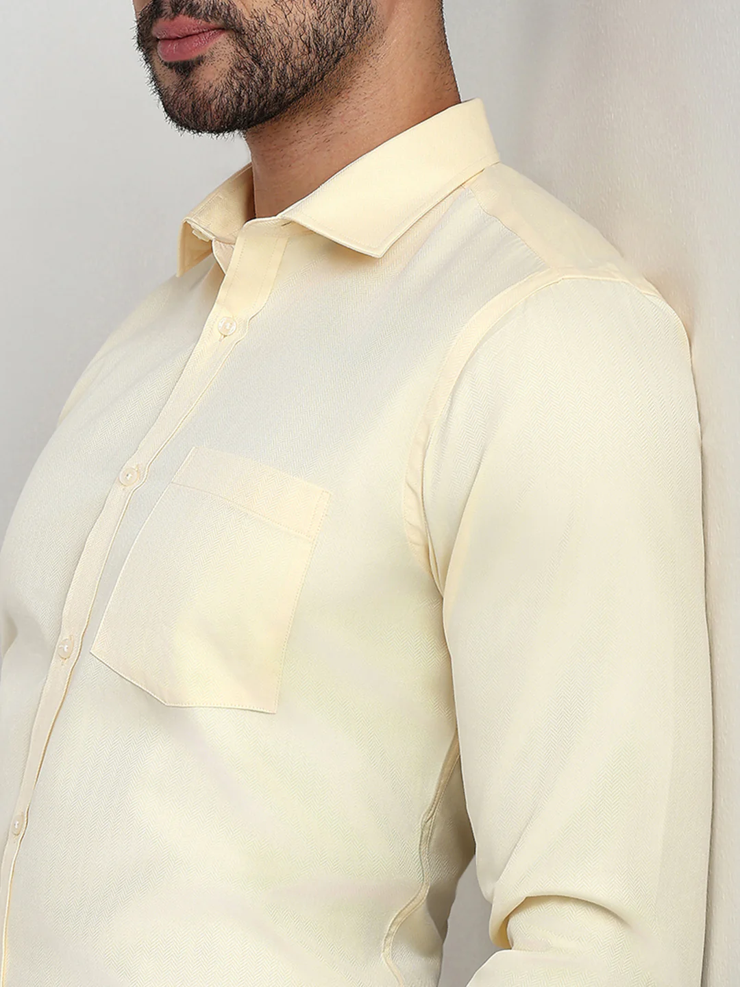 Park Avenue Men Yellow Herringbone Slim Fit Cotton Blend Formal Shirt - Image 6