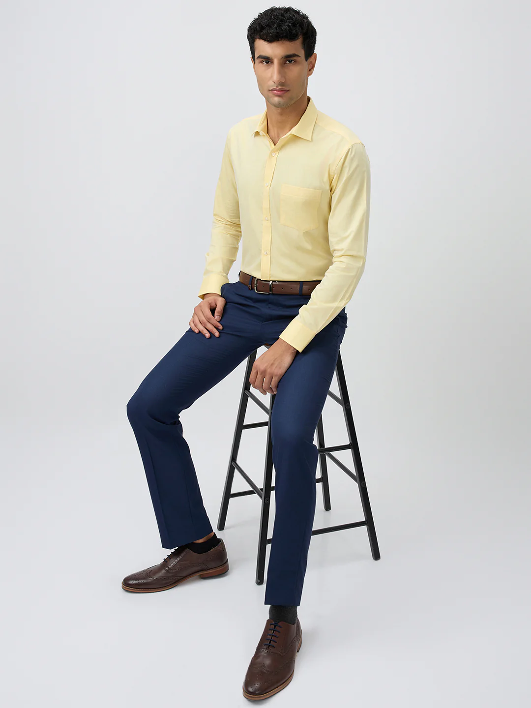 Park Avenue Men Yellow Plain Slim Fit Cotton Blend Formal Shirt - Image 6