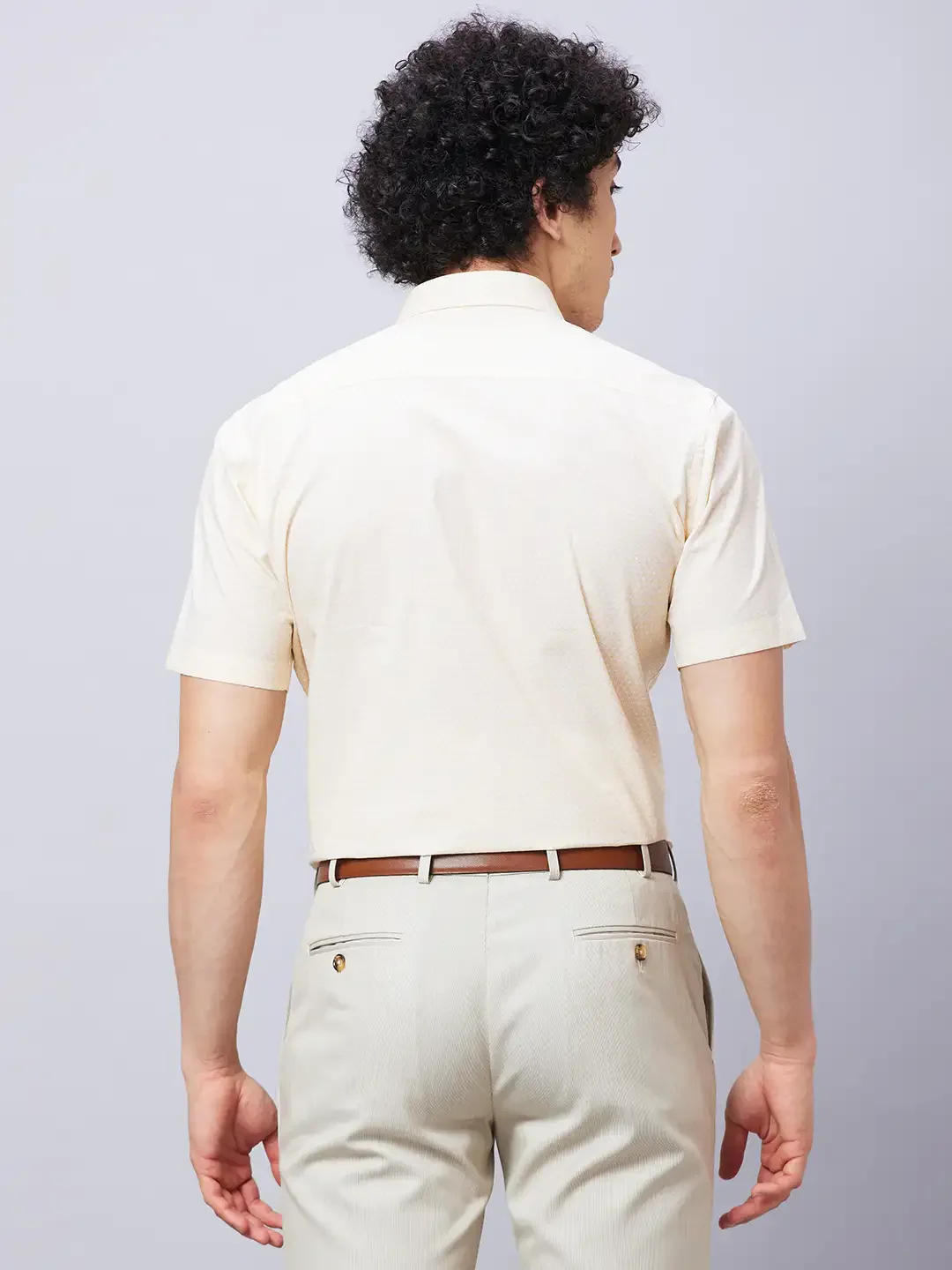 Park Avenue Men Yellow Print Regular Fit Cotton Half Sleeve Shirts - Image 4