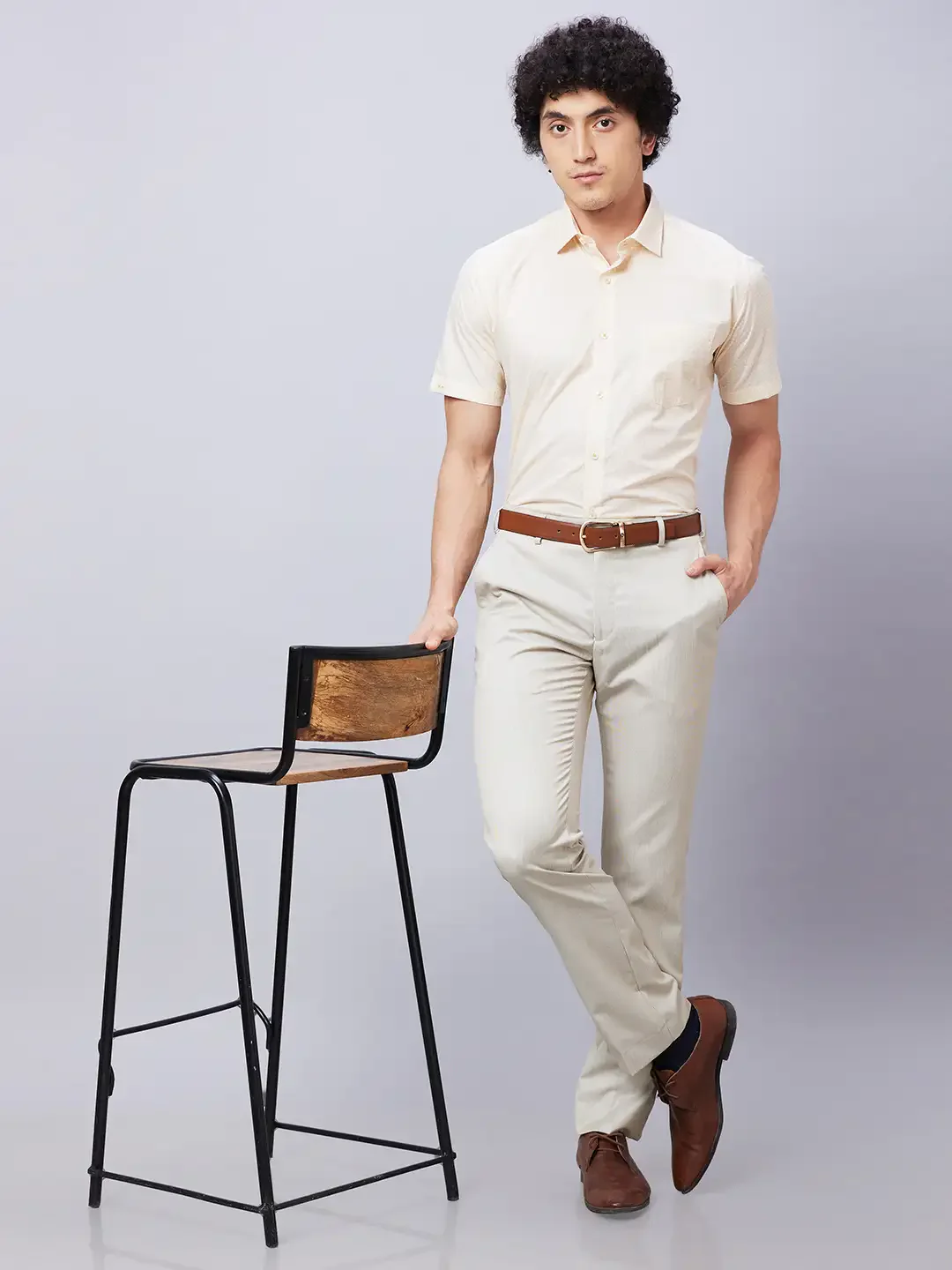 Park Avenue Men Yellow Print Regular Fit Cotton Half Sleeve Shirts - Image 5