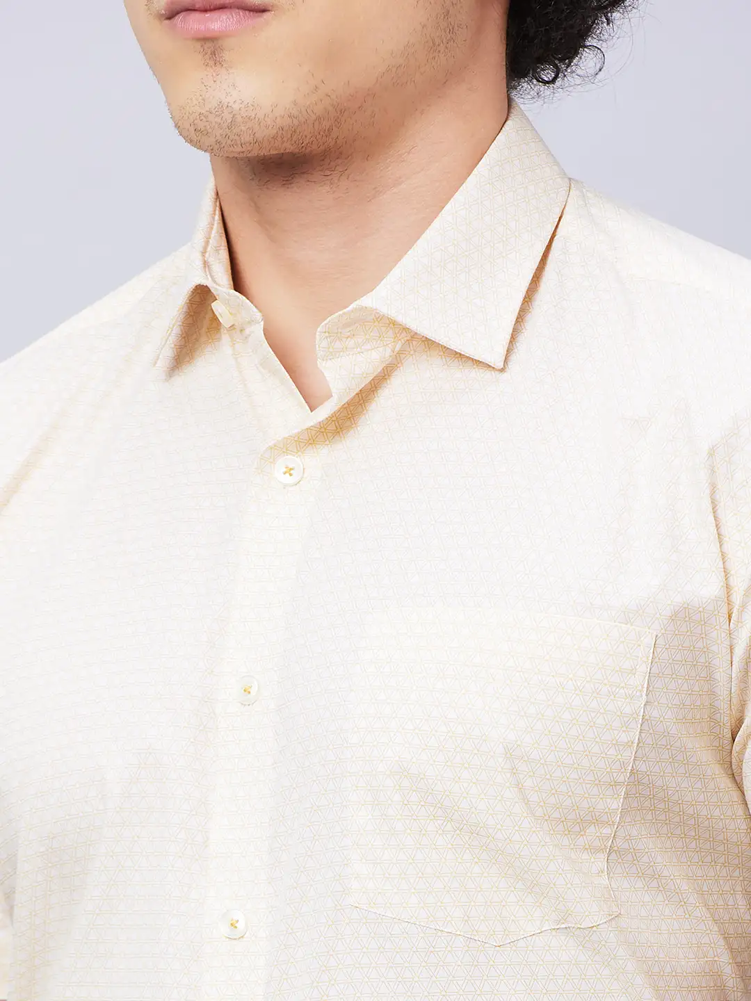 Park Avenue Men Yellow Print Regular Fit Cotton Half Sleeve Shirts - Image 6