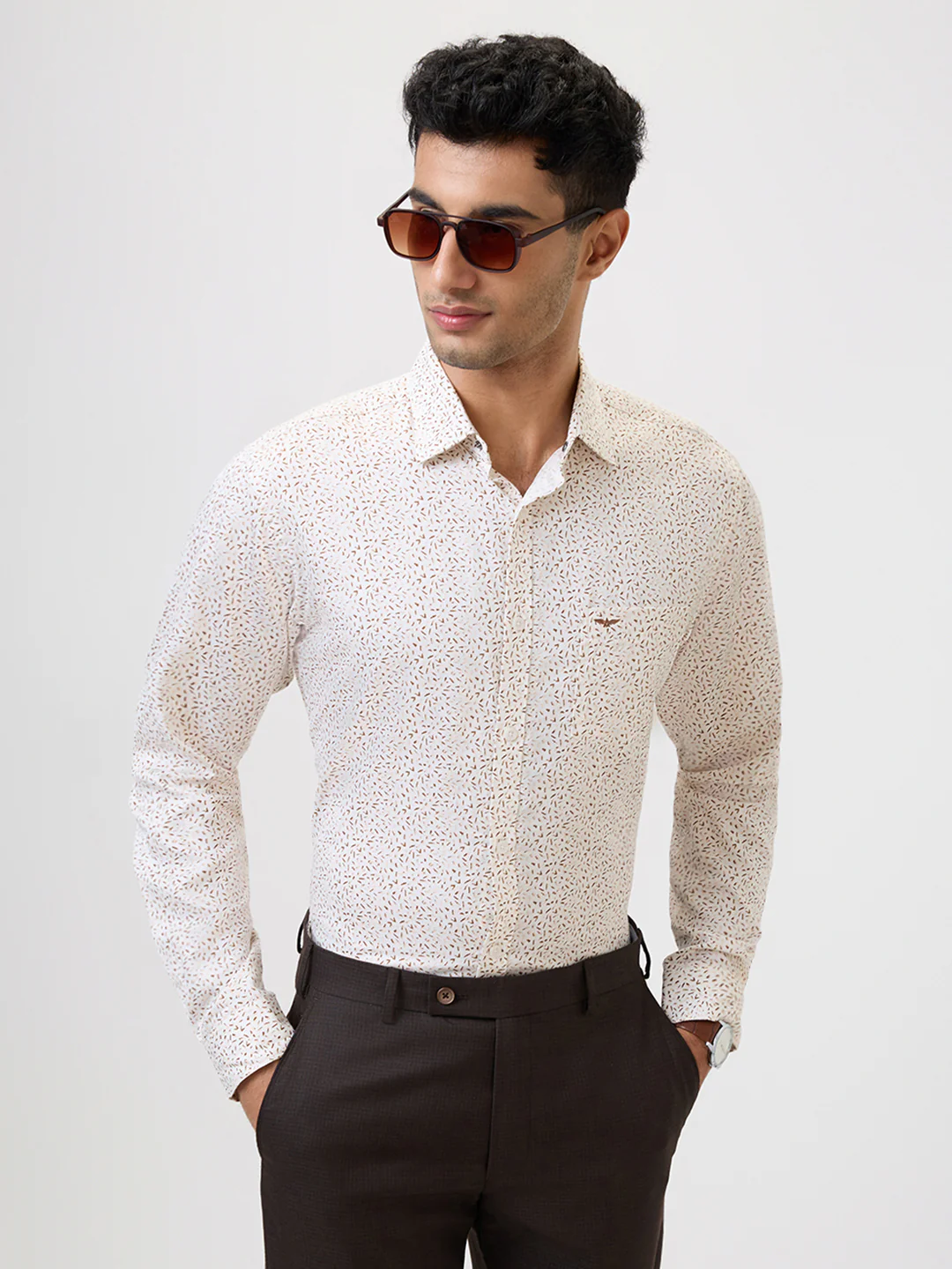 Park Avenue Men Yellow Print Slim Fit Cotton Blend Casual Shirt