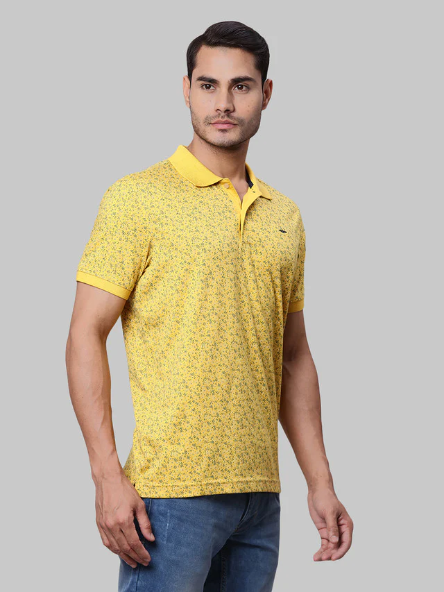 Park Avenue Men Yellow Print Slim Fit Cotton Blend T-Shirt - Image 2