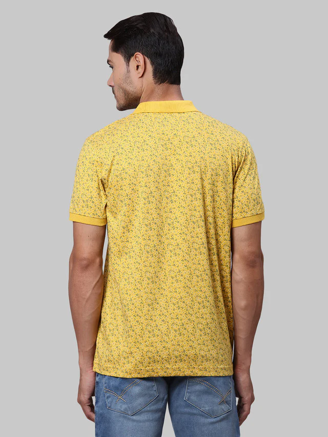 Park Avenue Men Yellow Print Slim Fit Cotton Blend T-Shirt - Image 5