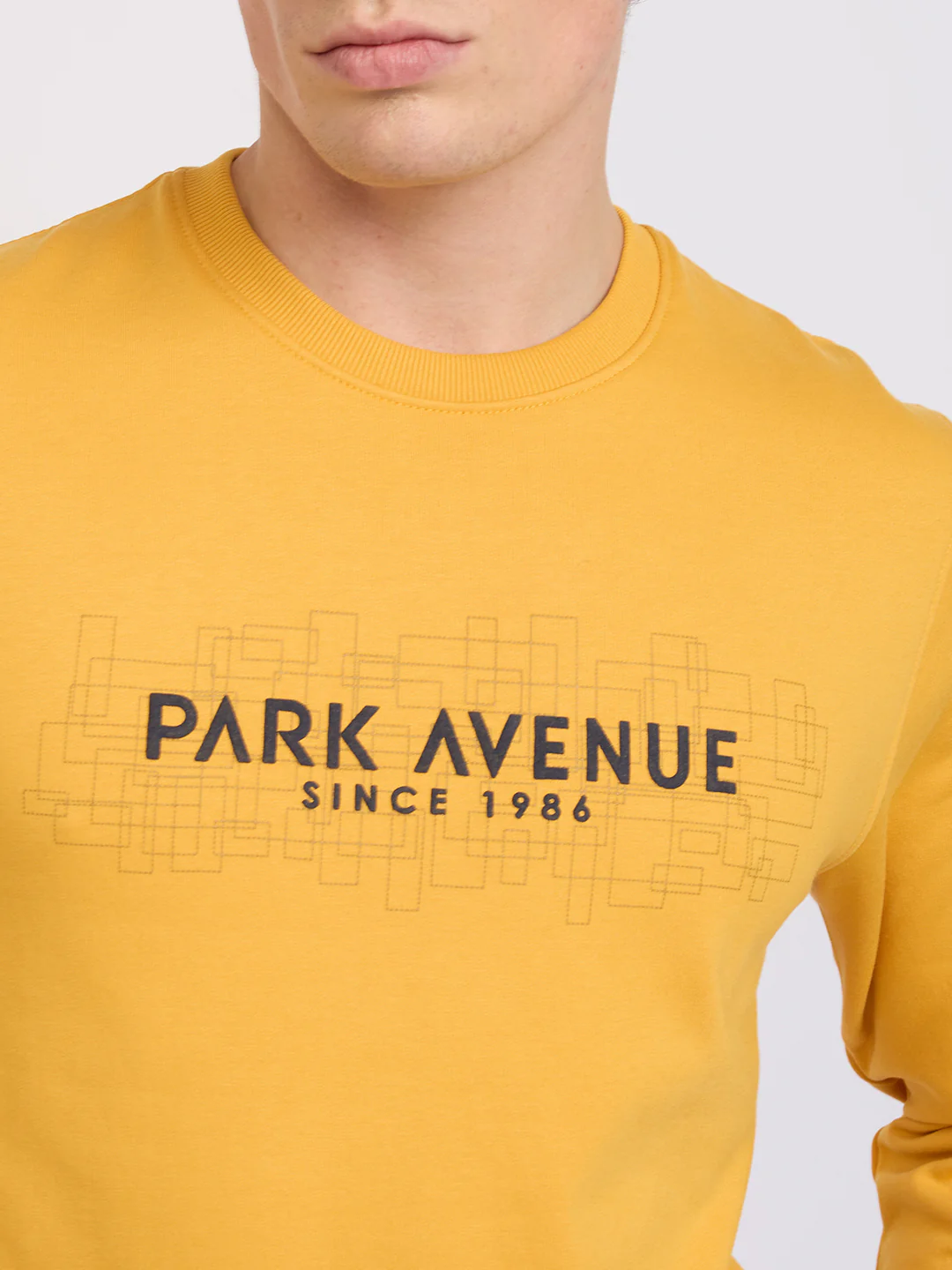 Park Avenue Men Yellow Printed Slim Fit Cotton Blend Round Neck Collar Sweatshirt - Image 6