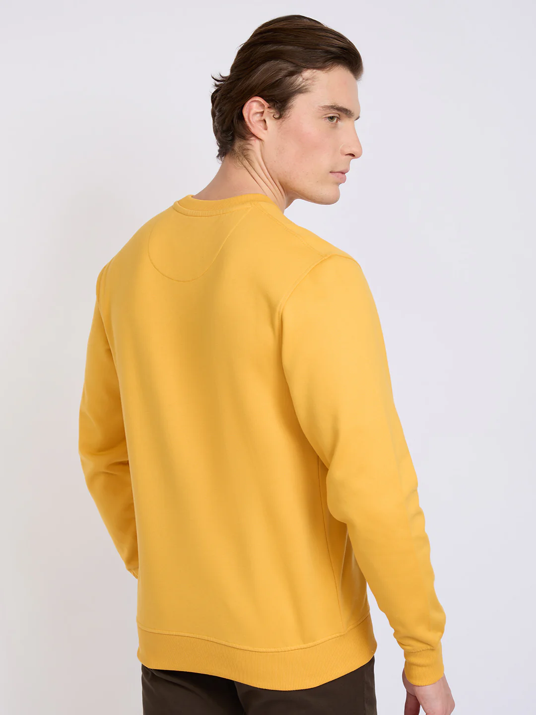 Park Avenue Men Yellow Printed Slim Fit Cotton Blend Round Neck Collar Sweatshirt - Image 4