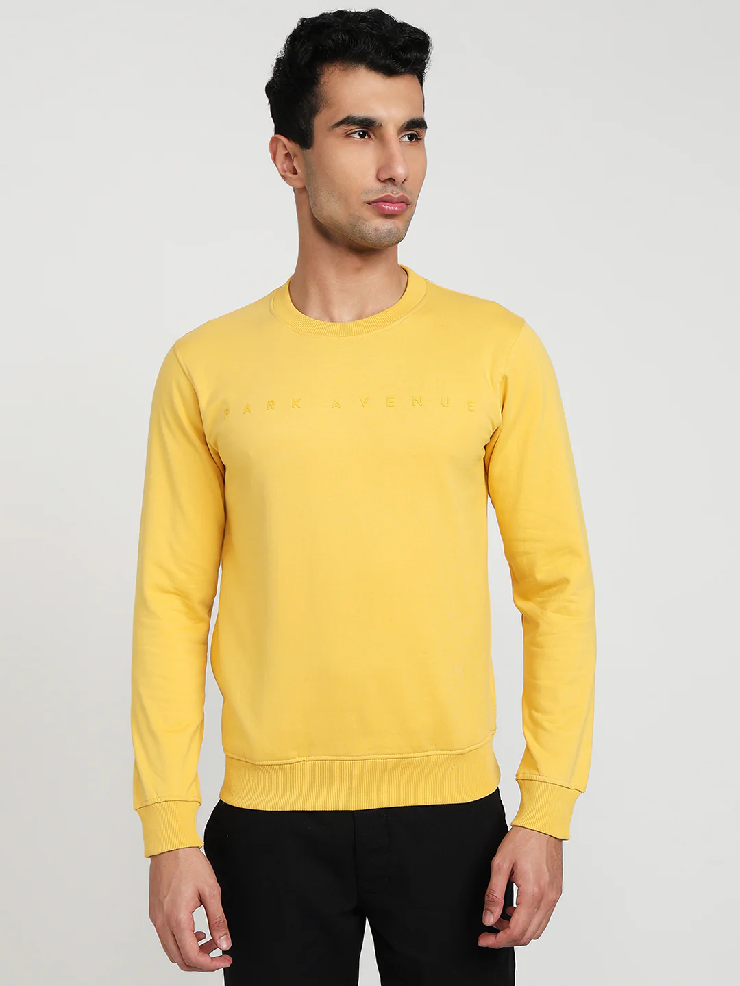Park Avenue Men Yellow Printed Slim Fit Cotton Blend Sweatshirt