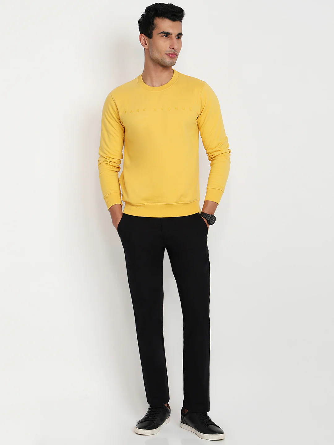 Park Avenue Men Yellow Printed Slim Fit Cotton Blend Sweatshirt - Image 5