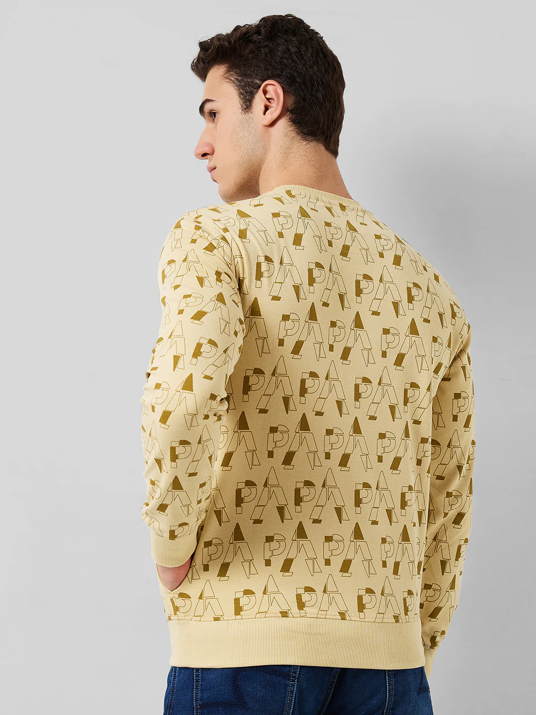 Park Avenue Men Yellow Printed Slim Fit Cotton Blend Sweatshirt - Image 3