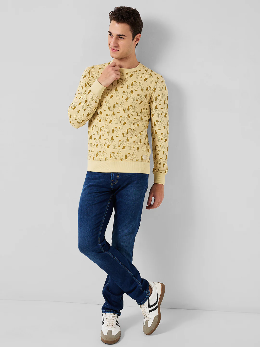 Park Avenue Men Yellow Printed Slim Fit Cotton Blend Sweatshirt - Image 4